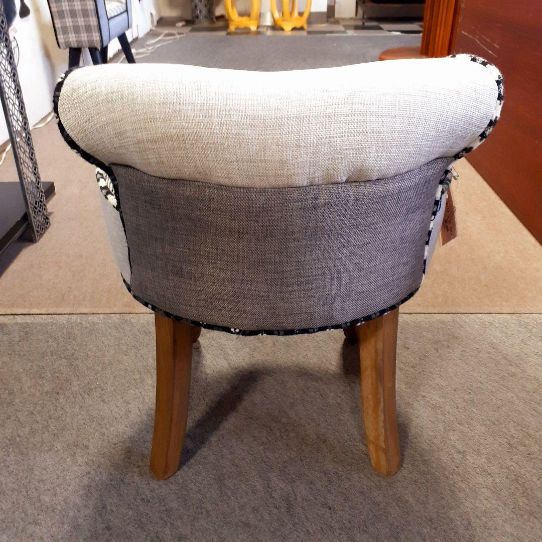 輸入家具　モノトーンチェア　パッチワークデザイン　グレー&ホワイト　２脚セット