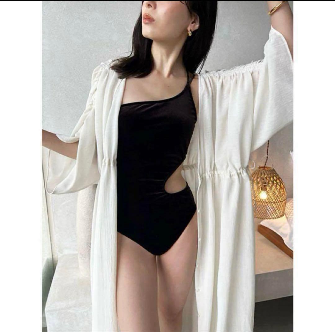 anuans サイドカットアウトベロアワンピース ブラウン