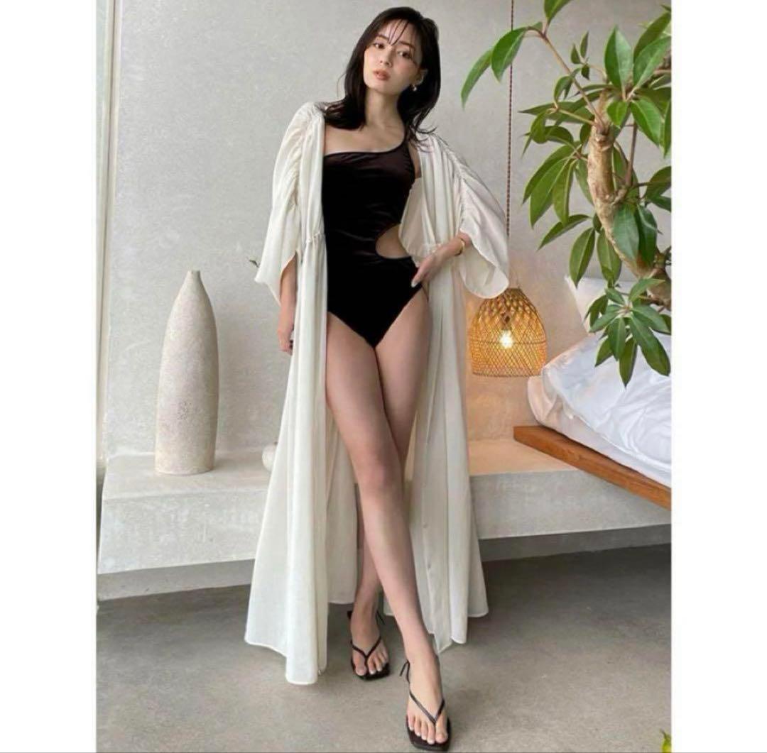 anuans サイドカットアウトベロアワンピース ブラウン