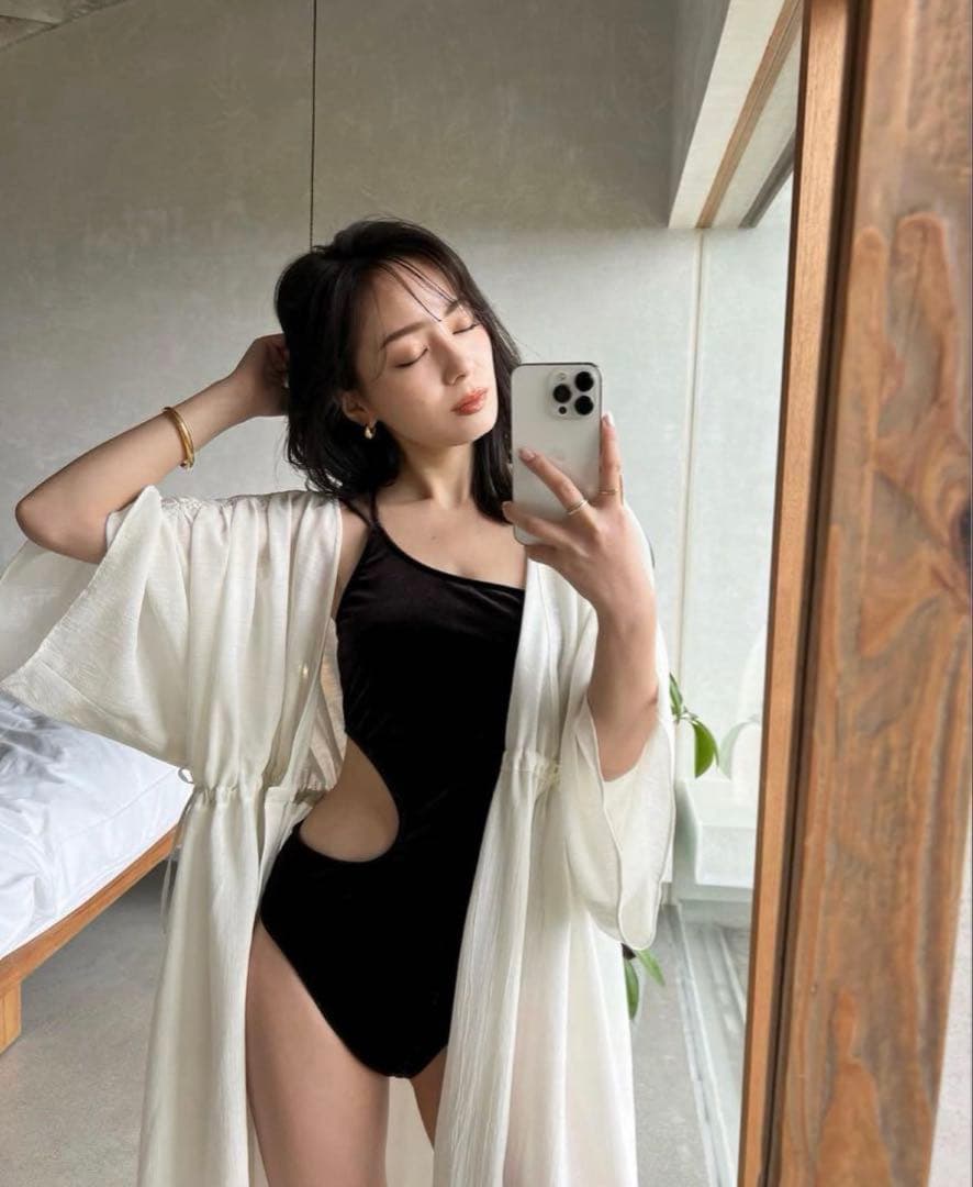 anuans サイドカットアウトベロアワンピース ブラウン