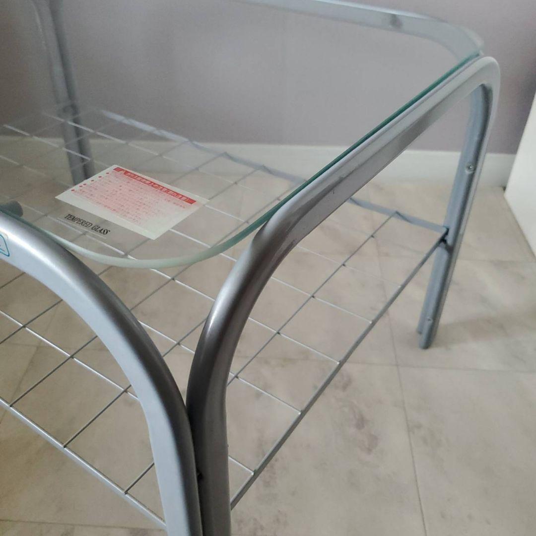 アイリスオーヤマ ガラステーブル レトロ センターテーブル 収納 網棚付き