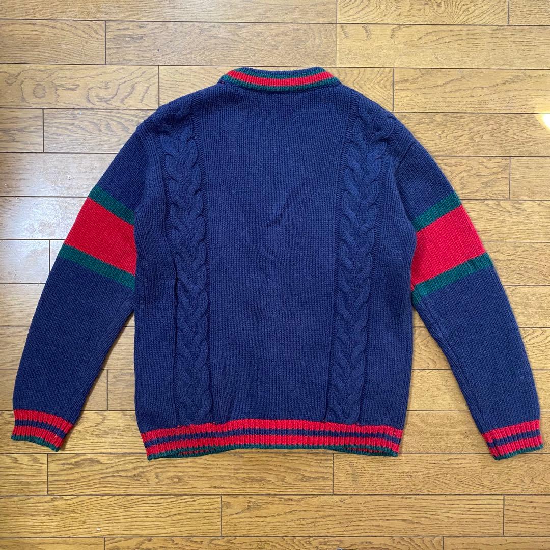 GUCCI ウール ケーブルニットカーディガン 紺 S