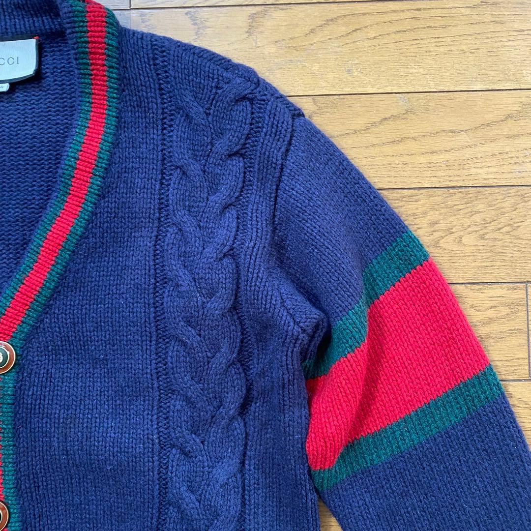 GUCCI ウール ケーブルニットカーディガン 紺 S