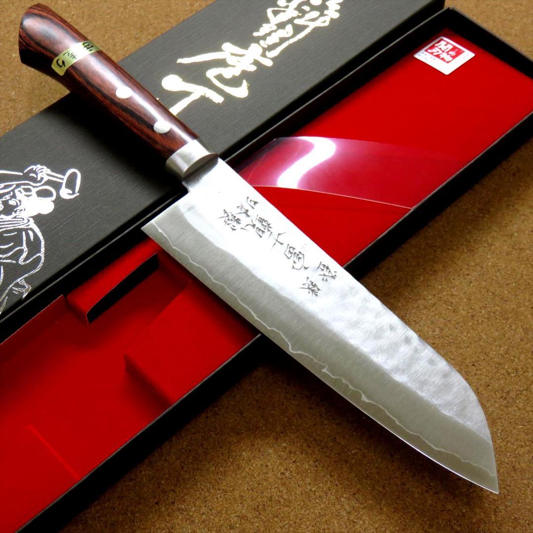 関の刃物 三徳包丁 170mm 鎚目鍛造 本割込 3層鋼 口金付 両刃 万能包丁