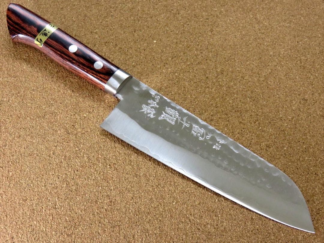 関の刃物 三徳包丁 170mm 鎚目鍛造 本割込 3層鋼 口金付 両刃 万能包丁