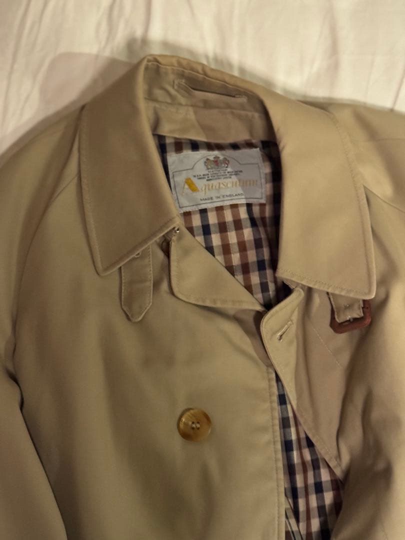 Aquascutum ベルテッドコートmade in England