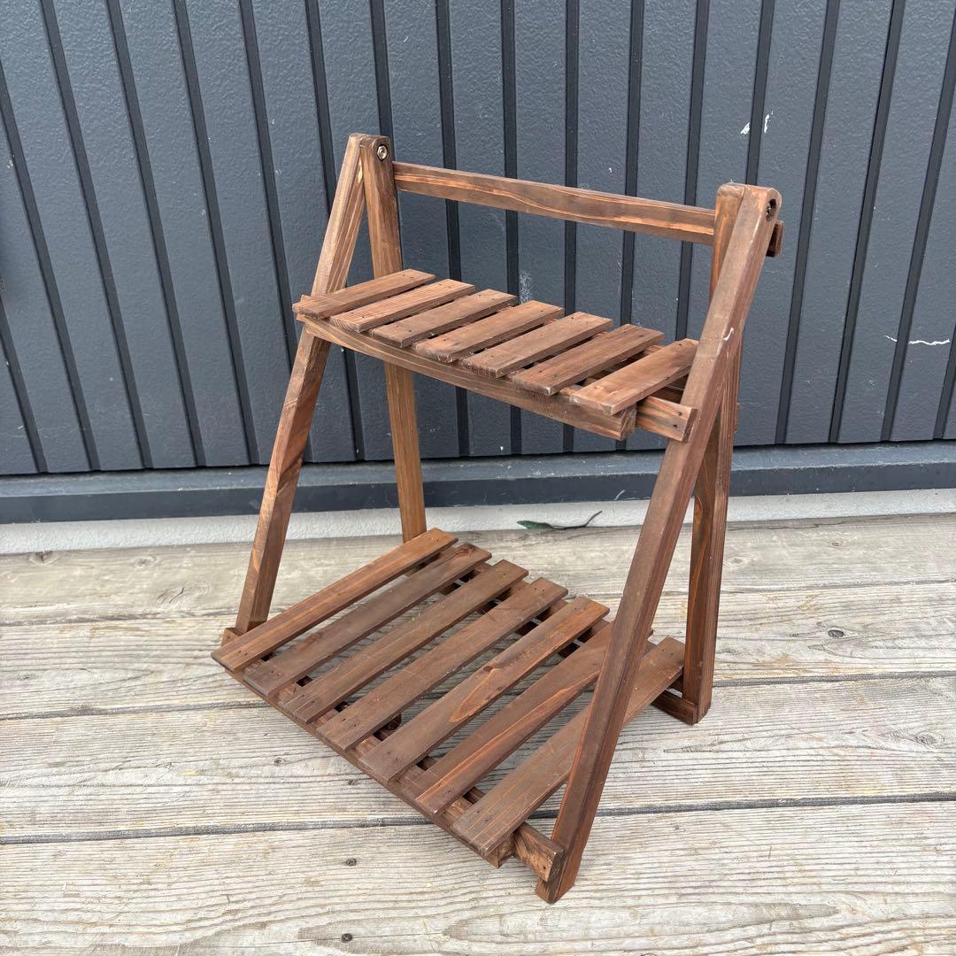 【北欧レトロ】無垢材 木製 折りたたみラック 飾り棚 2段 昭和レトロ 古道具