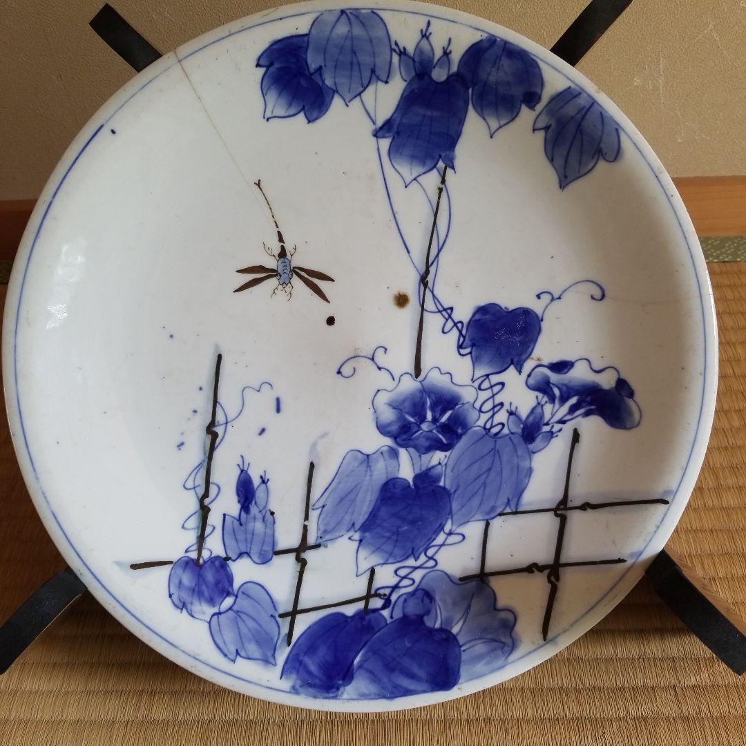 絵皿　朝顔　夏風景　骨董品　稀少！