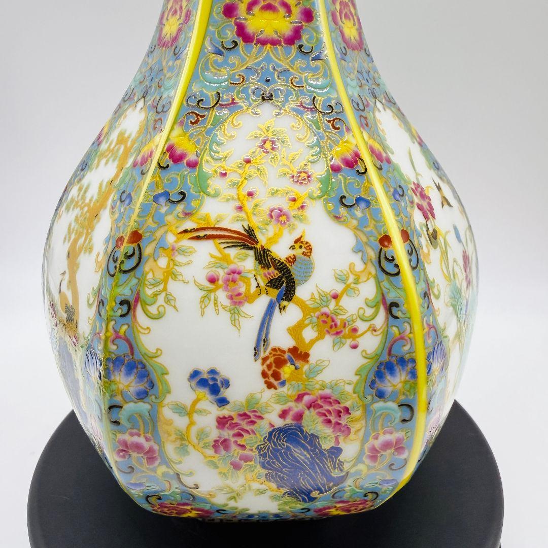 R109 エナメル色蒔絵金花鳥 瓶（かびん）陶磁器 アンティーク