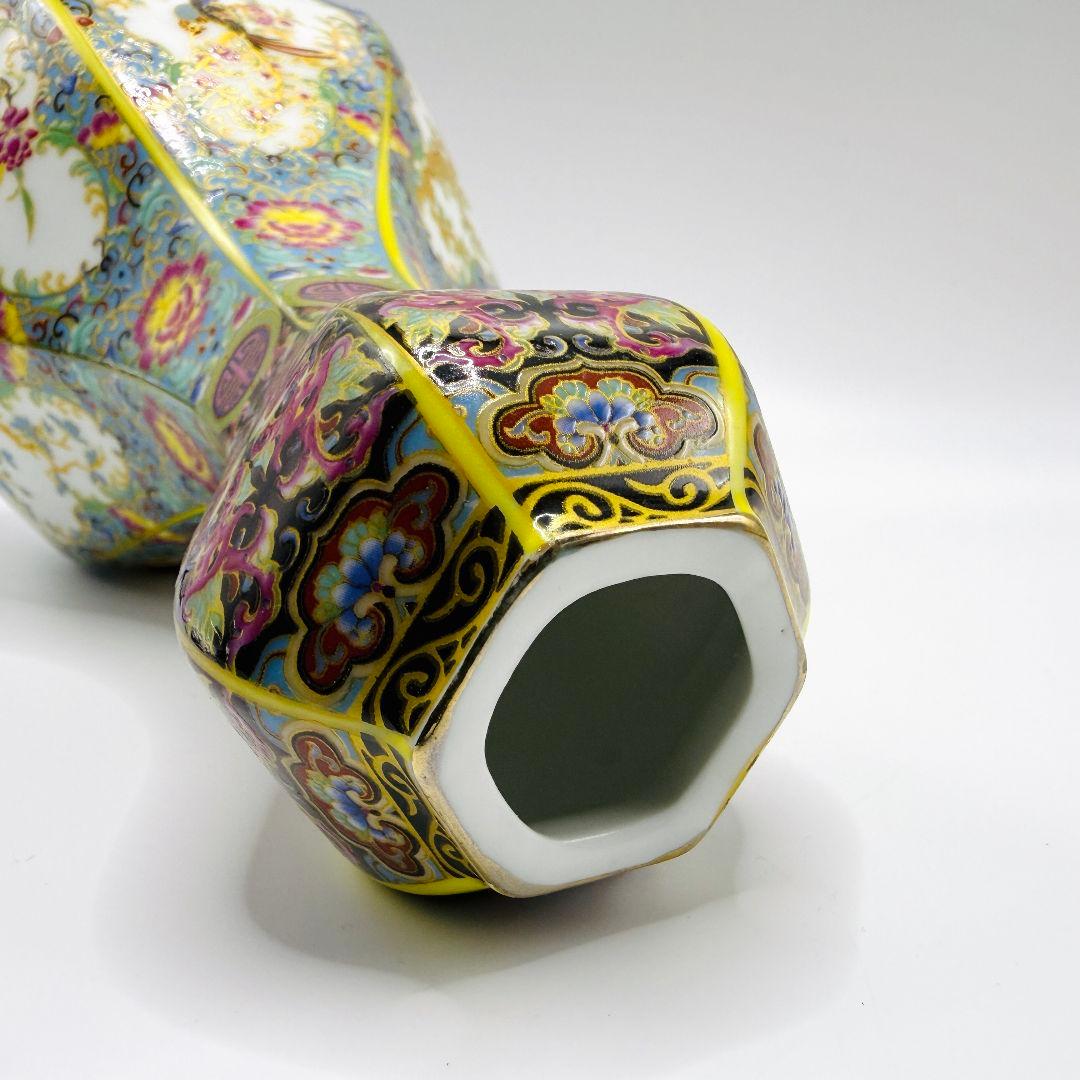 R109 エナメル色蒔絵金花鳥 瓶（かびん）陶磁器 アンティーク