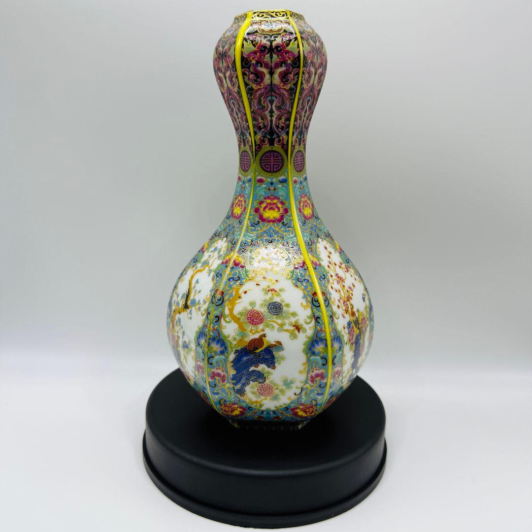 R109 エナメル色蒔絵金花鳥 瓶（かびん）陶磁器 アンティーク