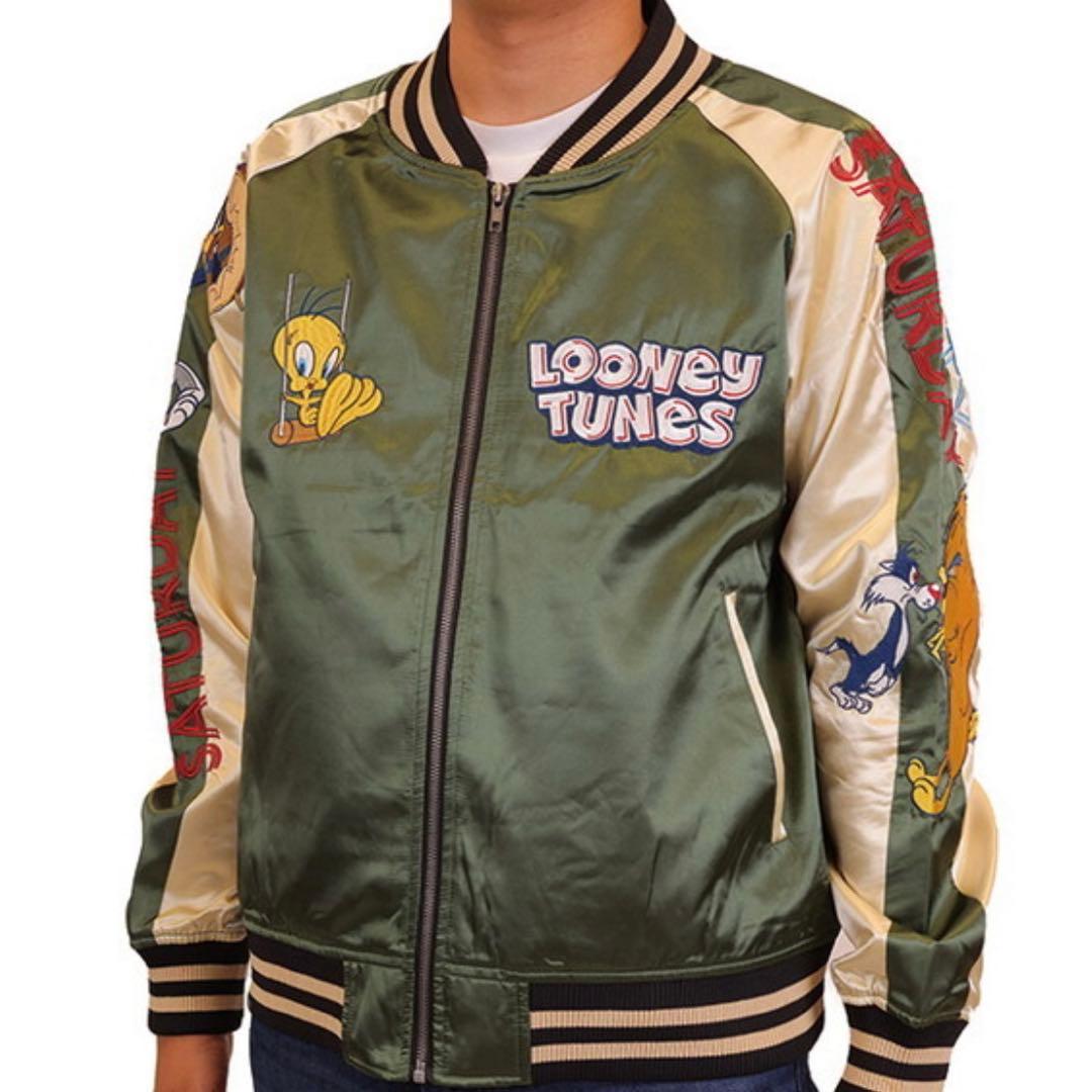 【新品】スカジャン ルーニー・テューンズ「ティービーサタデー」豪華刺繍 Lサイズ