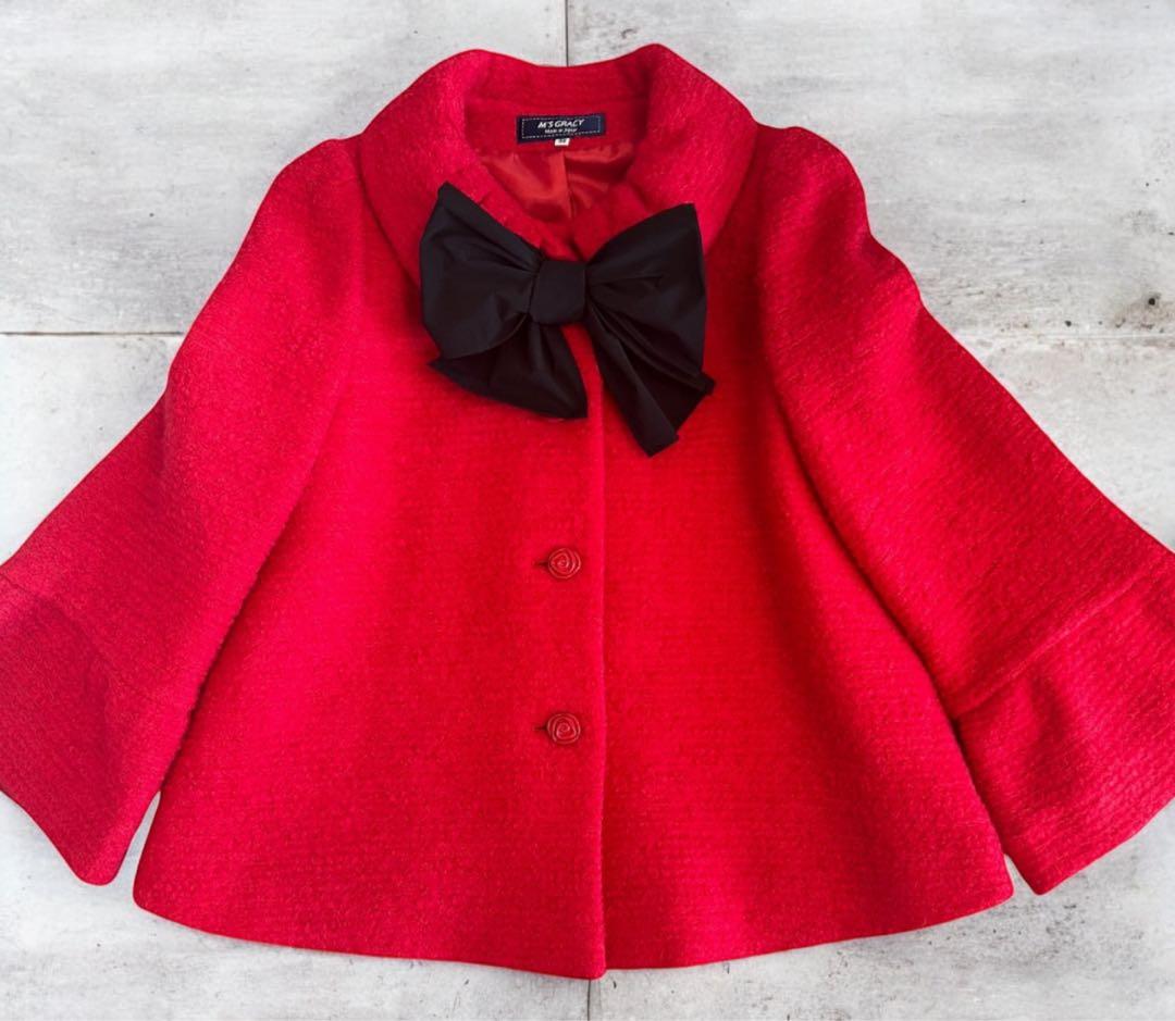 エムズグレイシー⭐︎カタログ・インスタ掲載⭐︎リボン付き赤ジャケットコート38サイズ