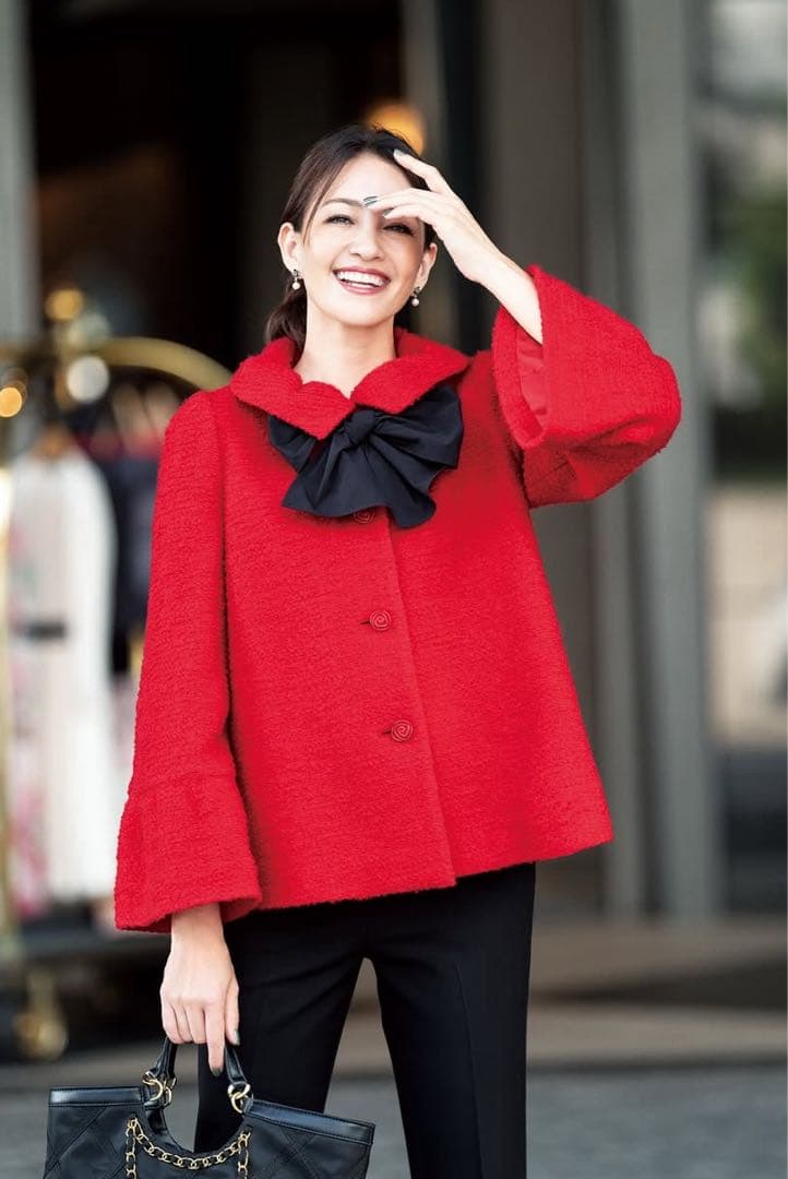 エムズグレイシー⭐︎カタログ・インスタ掲載⭐︎リボン付き赤ジャケットコート38サイズ