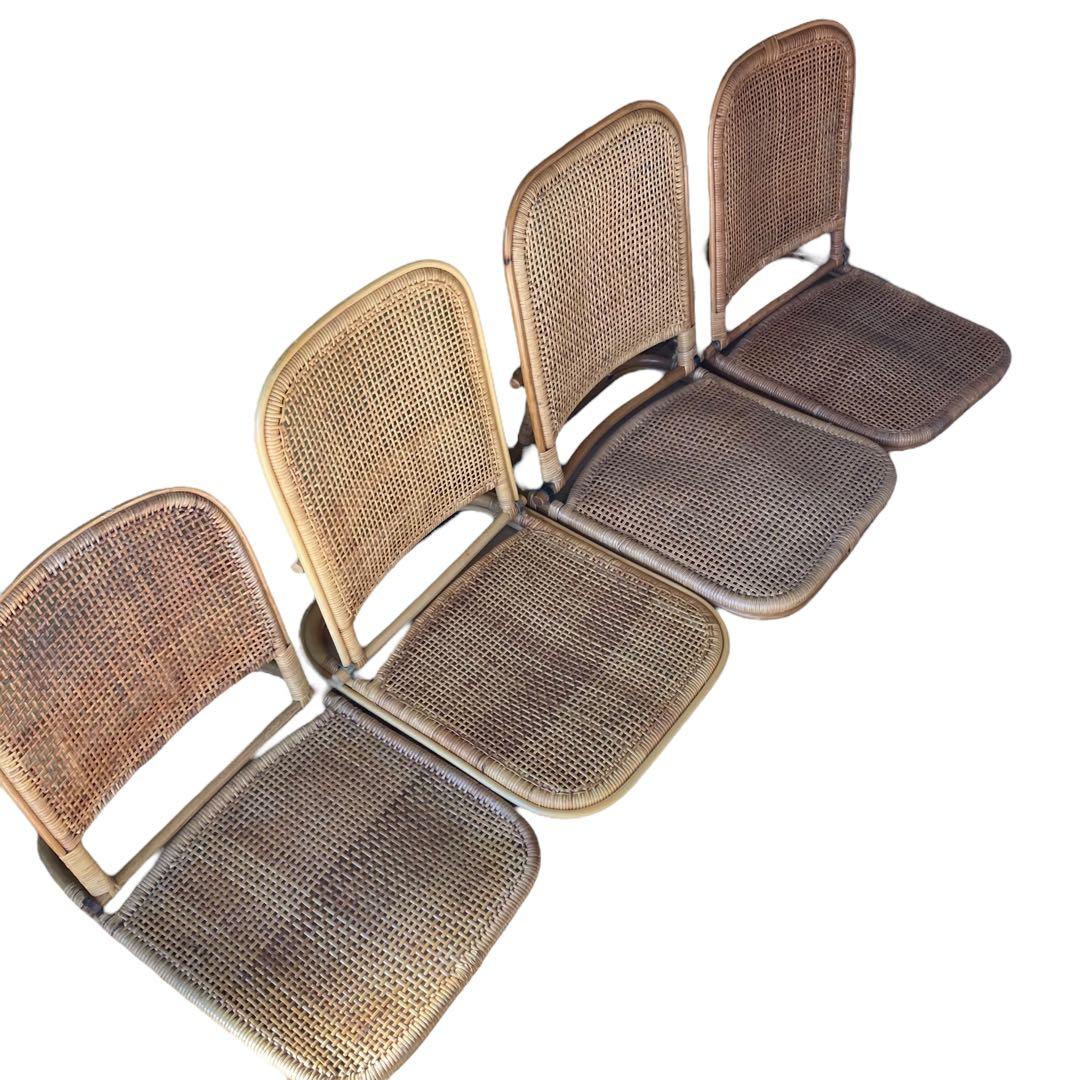 ラタン　折り畳み座椅子　4脚セット