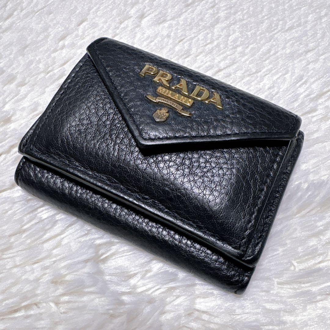 ♡美品♡PRADA プラダ 三つ折り財布 レター バイカラー ブラック レッド