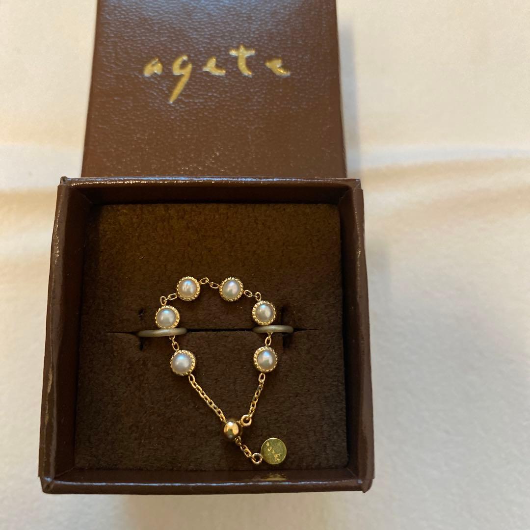 アガット　パールチェーンリング