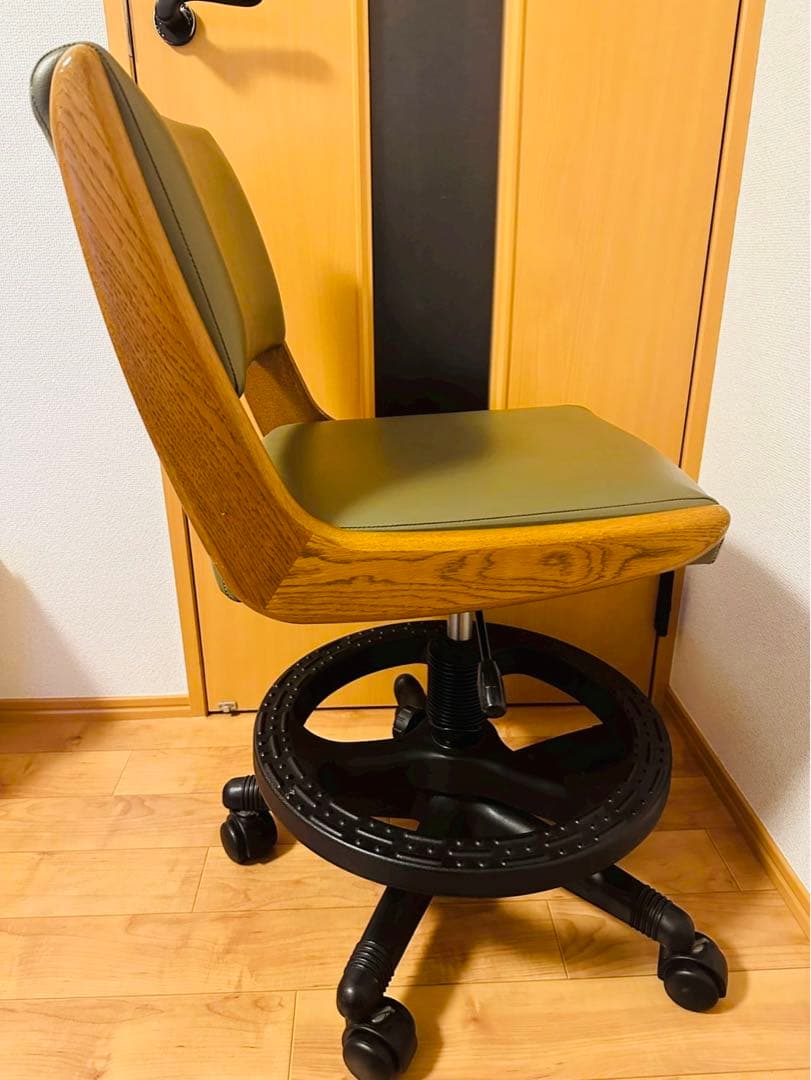 極美品✨浜本工芸 木製オーク材フレーム×本革レザー キャスター付き デスクチェア