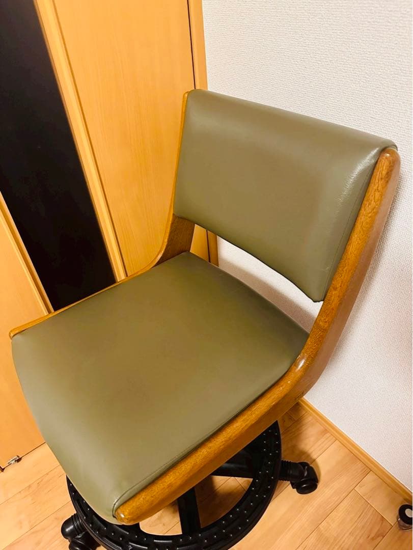 極美品✨浜本工芸 木製オーク材フレーム×本革レザー キャスター付き デスクチェア