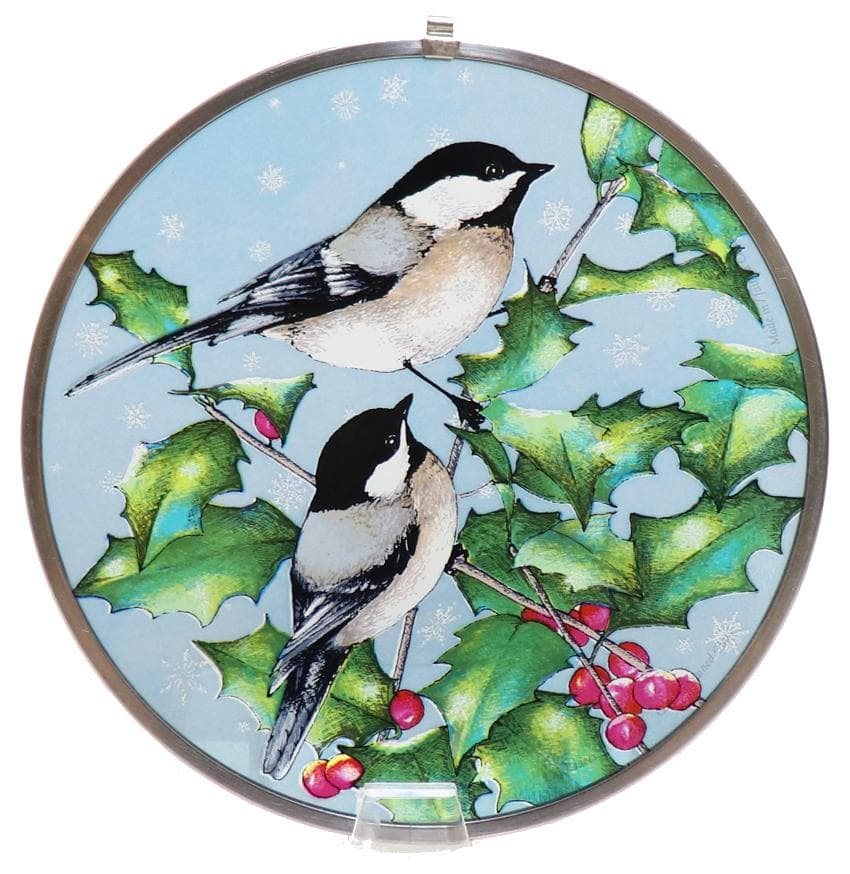 アメリカコガラ ヴィンテージ ステンドグラス 全米野生生物連盟 木の実