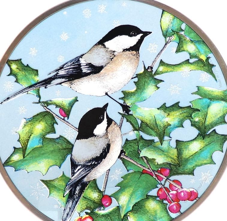 アメリカコガラ ヴィンテージ ステンドグラス 全米野生生物連盟 木の実