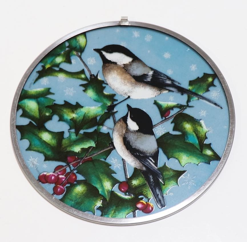 アメリカコガラ ヴィンテージ ステンドグラス 全米野生生物連盟 木の実