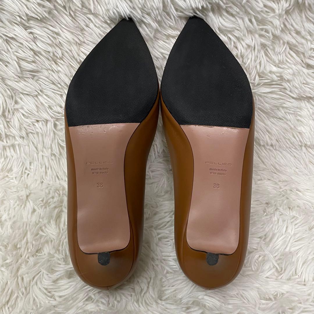 極美品　ペリーコ　アネッリ　パンプス　ローヒール　ブラウン　レザー