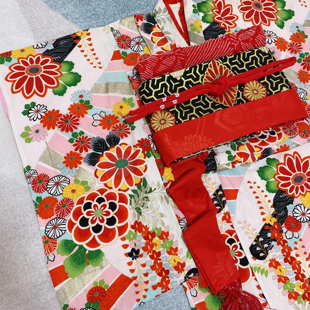 七五三 5歳 6歳 小さめ7歳 アンティーク 着物 帯 バッグ 草履 セット