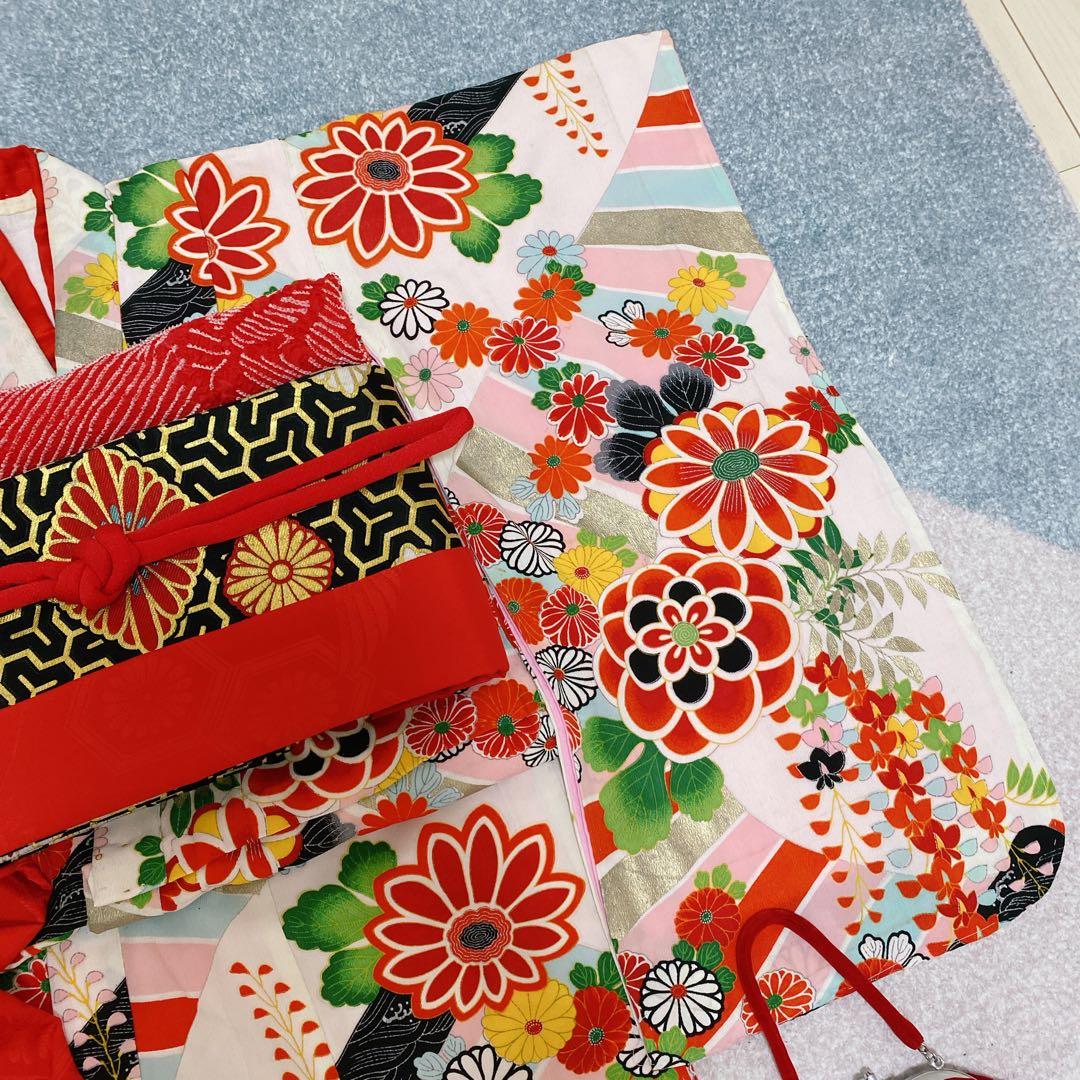 七五三 5歳 6歳 小さめ7歳 アンティーク 着物 帯 バッグ 草履 セット