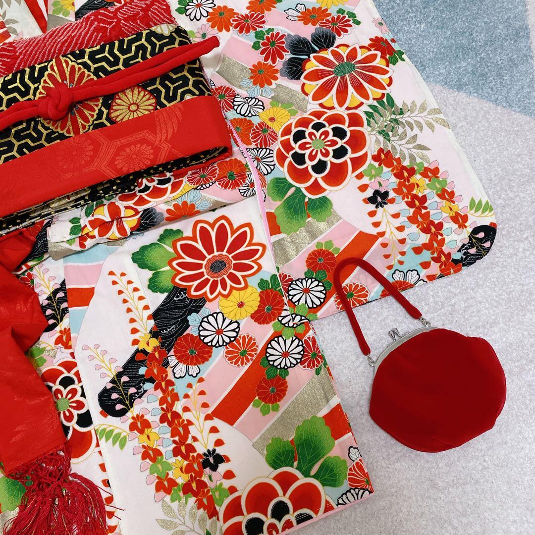 七五三 5歳 6歳 小さめ7歳 アンティーク 着物 帯 バッグ 草履 セット