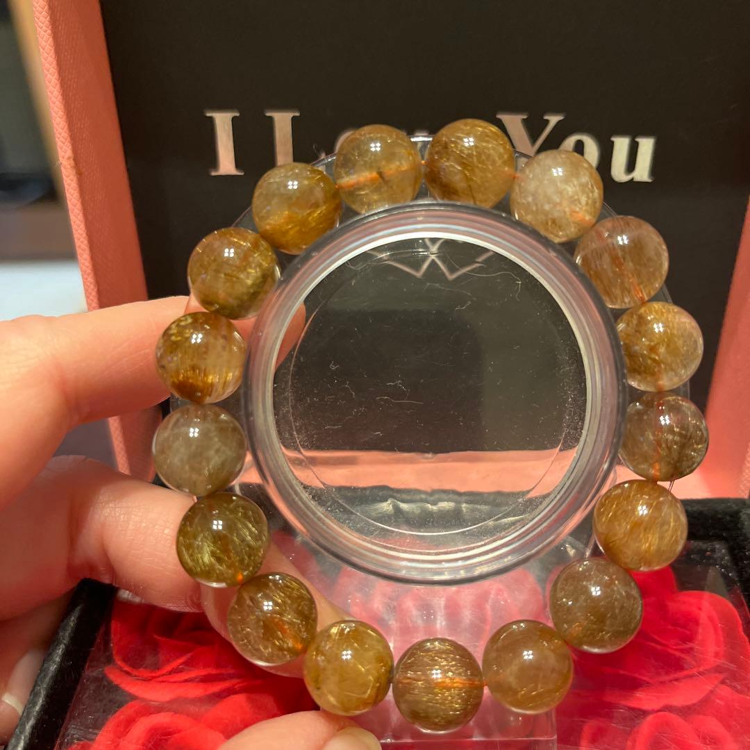 天然石ブレスレット　高品質　ブラウンルチルクォーツ