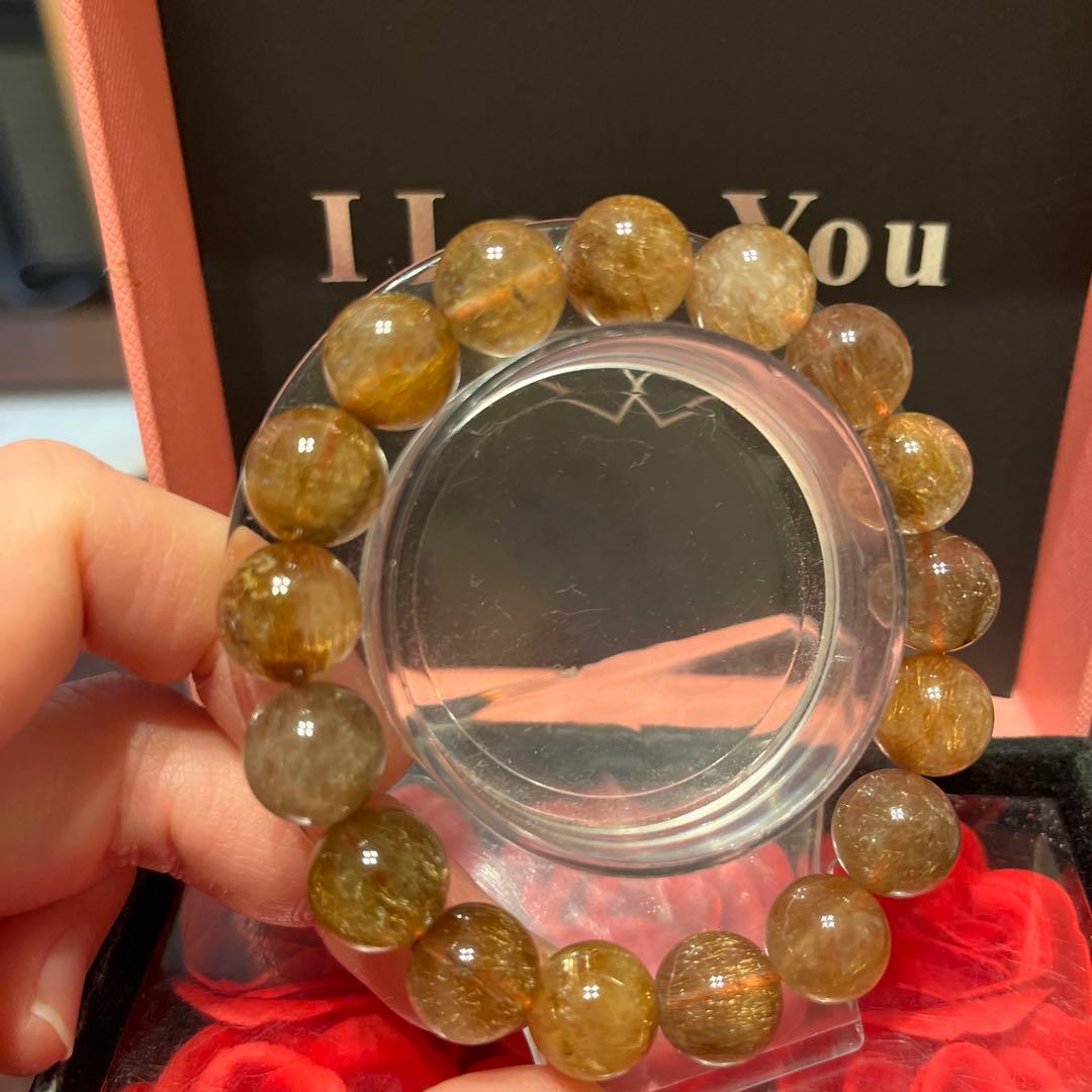 天然石ブレスレット　高品質　ブラウンルチルクォーツ