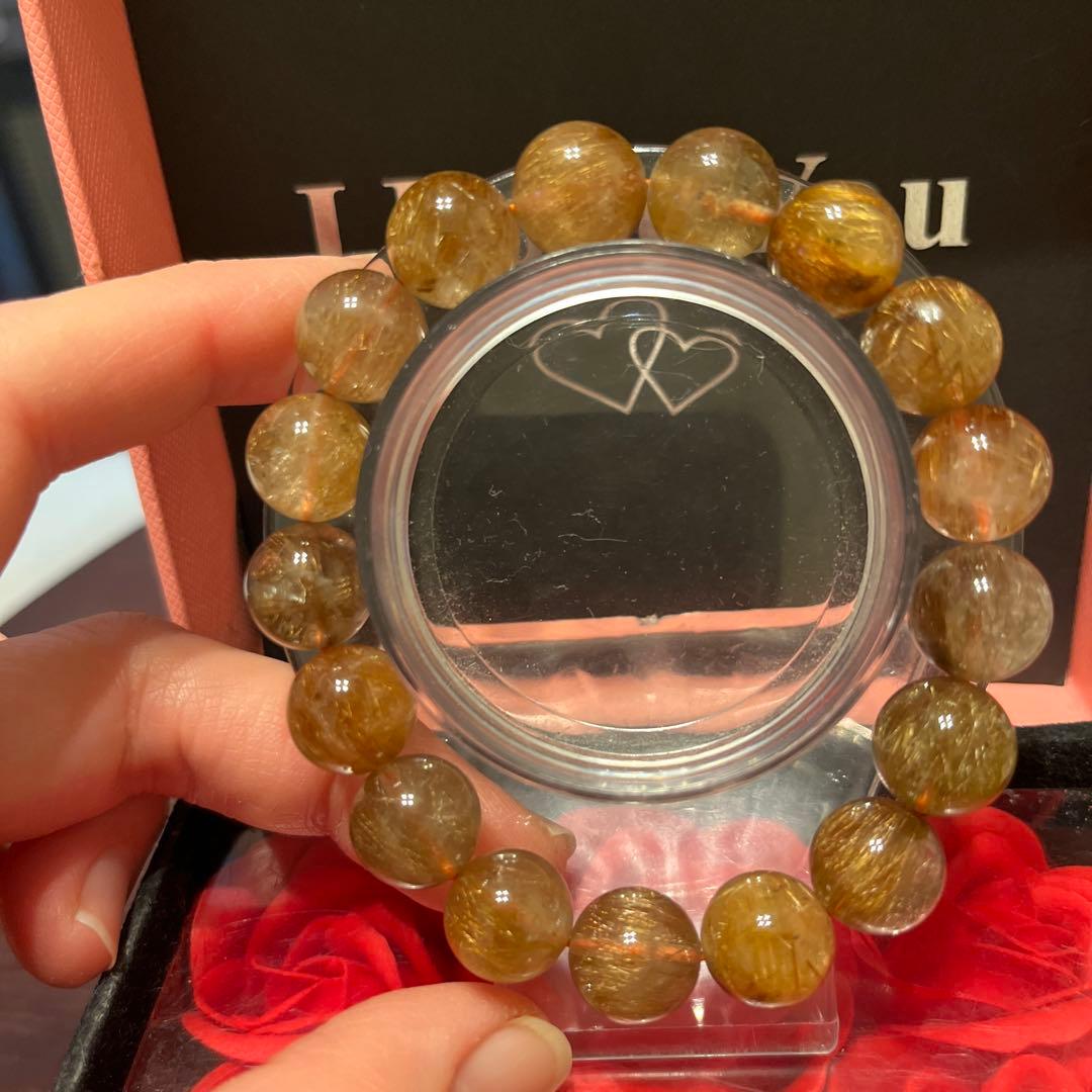 天然石ブレスレット　高品質　ブラウンルチルクォーツ