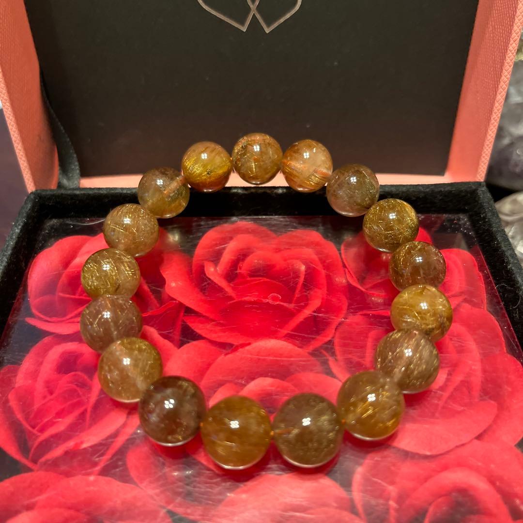 天然石ブレスレット　高品質　ブラウンルチルクォーツ