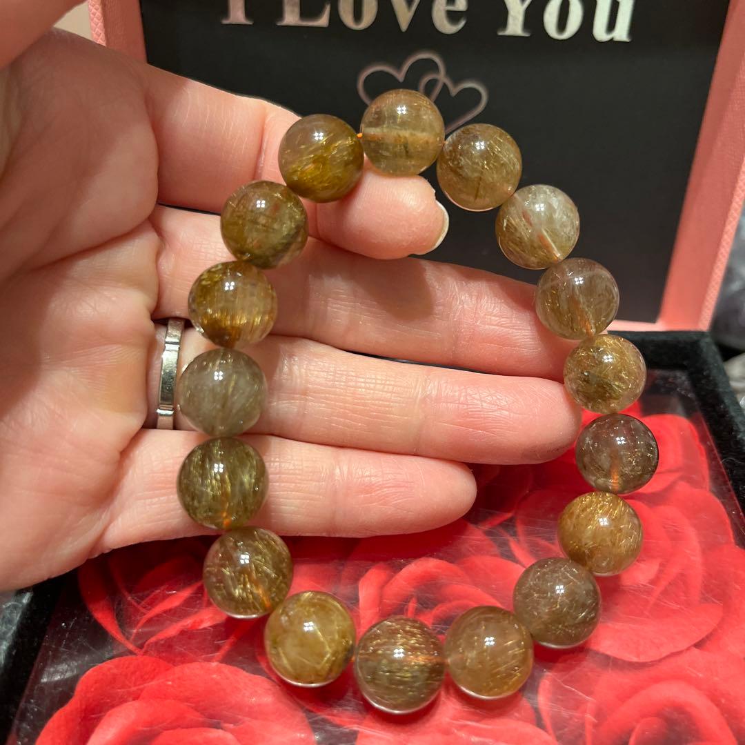 天然石ブレスレット　高品質　ブラウンルチルクォーツ