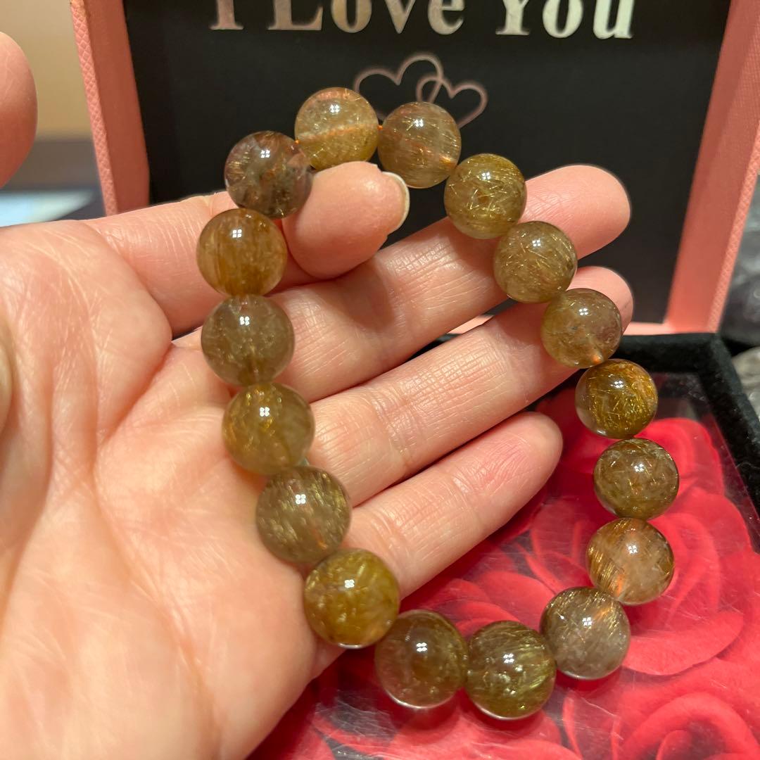 天然石ブレスレット　高品質　ブラウンルチルクォーツ