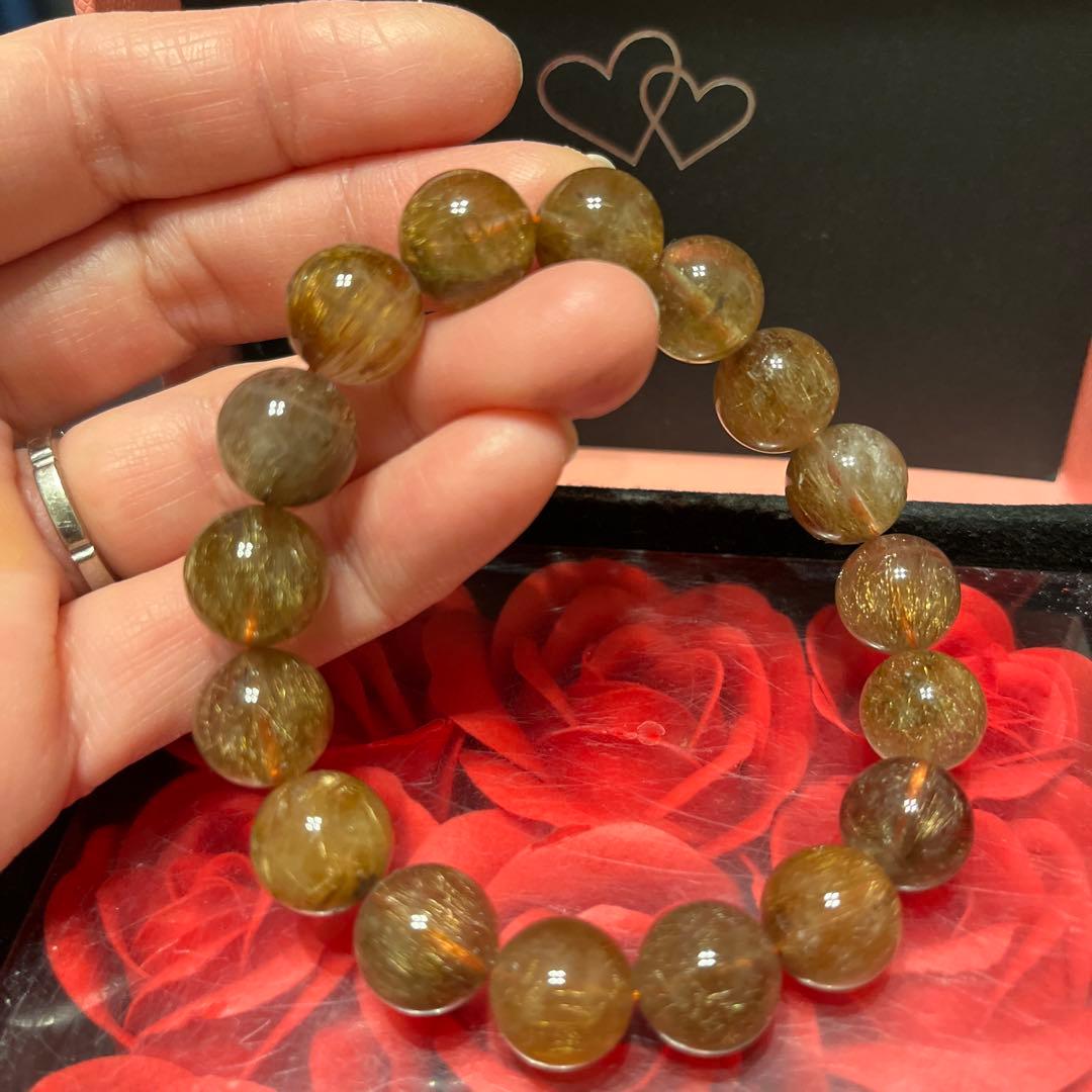 天然石ブレスレット　高品質　ブラウンルチルクォーツ