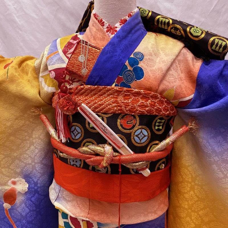 508ag51◎七五三 七歳 女児 アンティーク着物&開き帯&長襦袢 瑠璃色◎