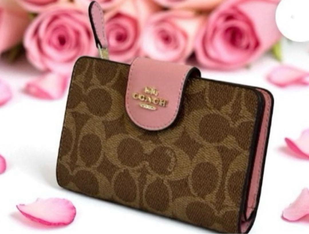 COACH 二つ折り財布ブラウン/ピンク新品