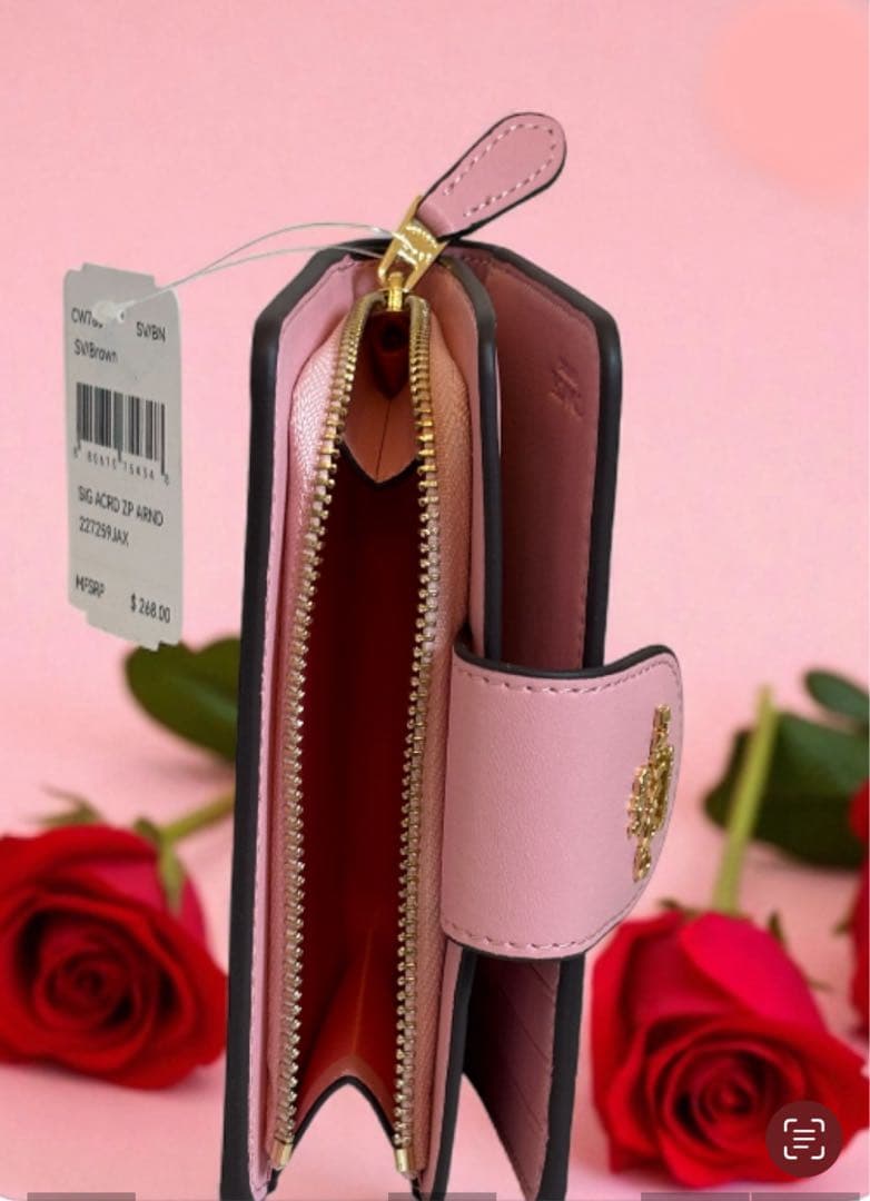 COACH 二つ折り財布ブラウン/ピンク新品