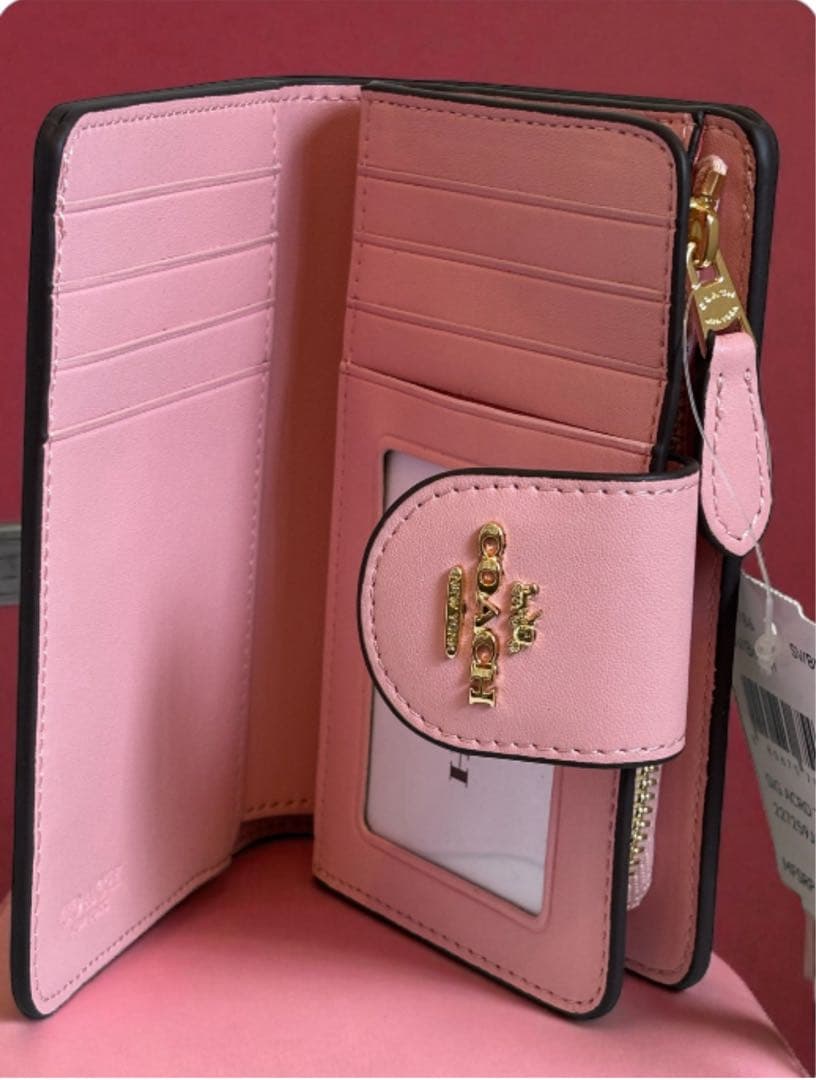 COACH 二つ折り財布ブラウン/ピンク新品