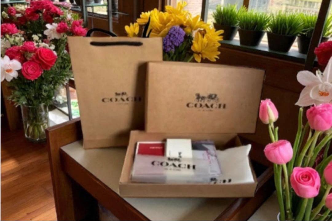 COACH 二つ折り財布ブラウン/ピンク新品