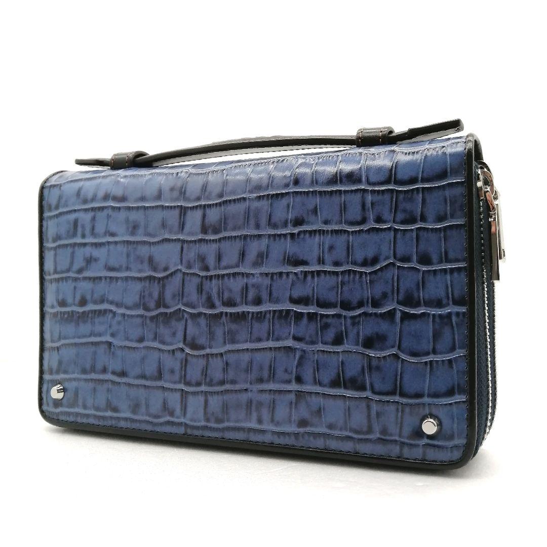 未使用✨ キーファーノイ 牛革　オーガナイザー　クラッチ　クロコ型押し　ブルー