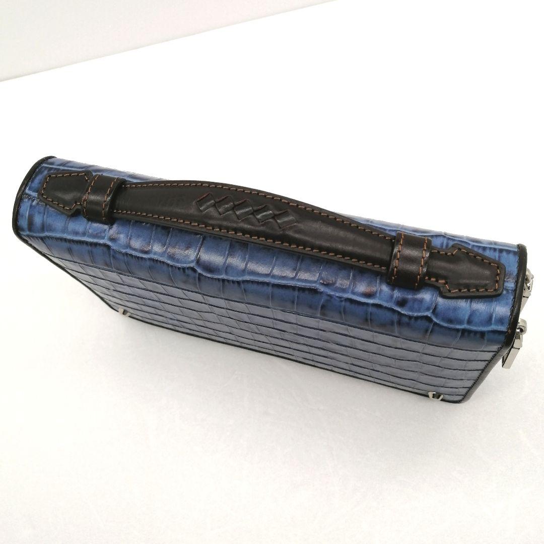 未使用✨ キーファーノイ 牛革　オーガナイザー　クラッチ　クロコ型押し　ブルー