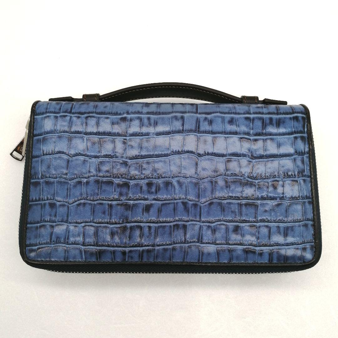 未使用✨ キーファーノイ 牛革　オーガナイザー　クラッチ　クロコ型押し　ブルー