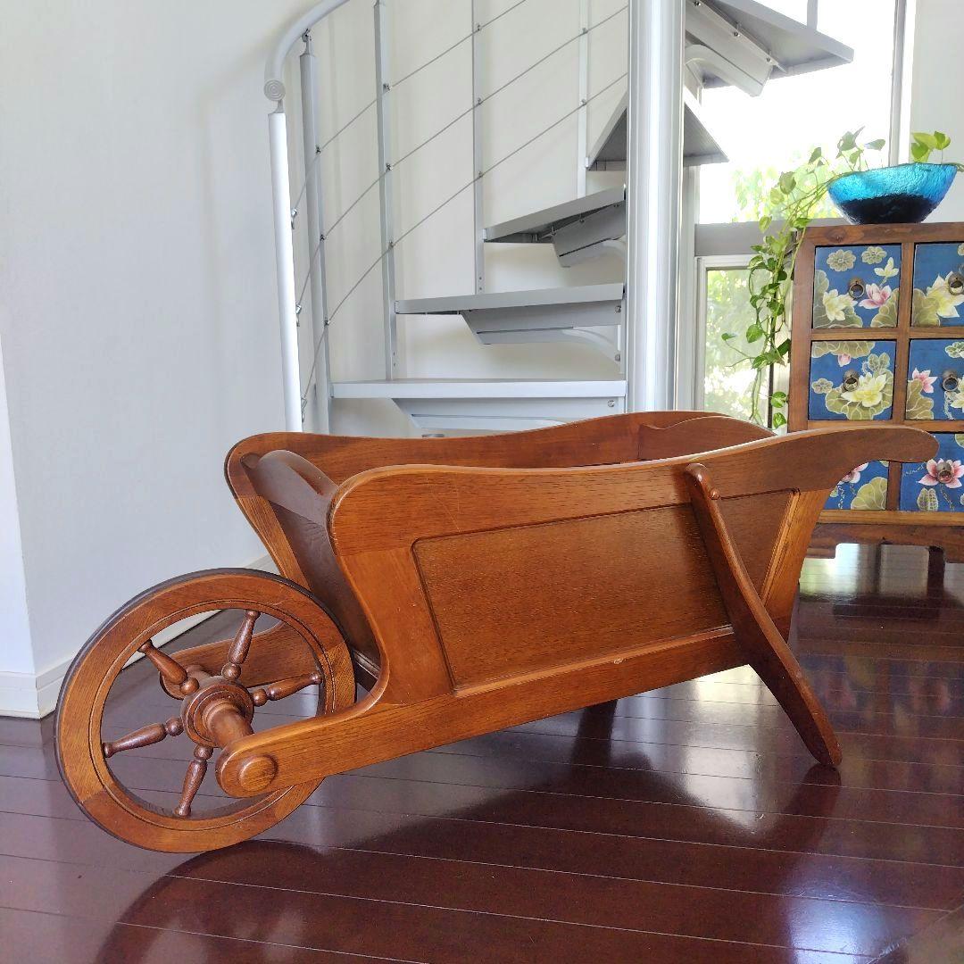 【レア】オールドカリモク レトロ 天然木 手押し車 一輪車 大型