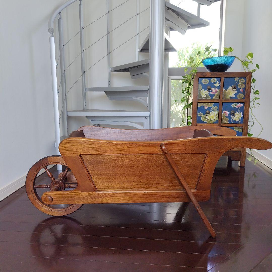 【レア】オールドカリモク レトロ 天然木 手押し車 一輪車 大型
