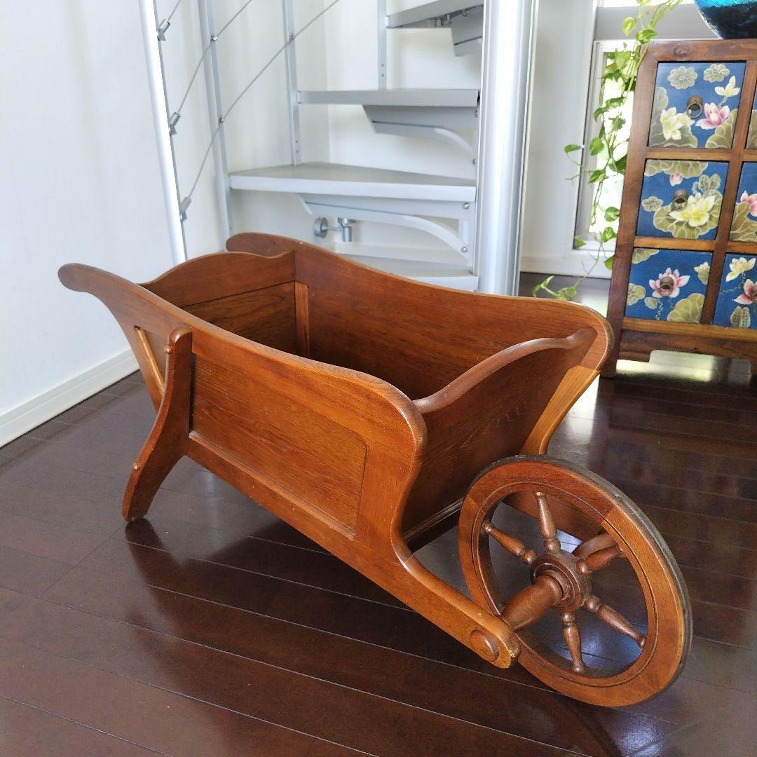 【レア】オールドカリモク レトロ 天然木 手押し車 一輪車 大型