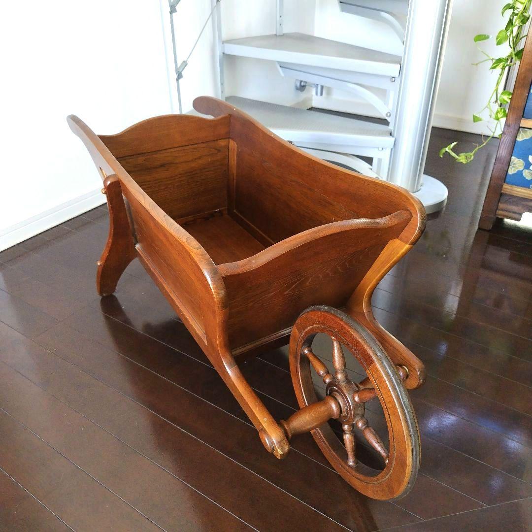 【レア】オールドカリモク レトロ 天然木 手押し車 一輪車 大型
