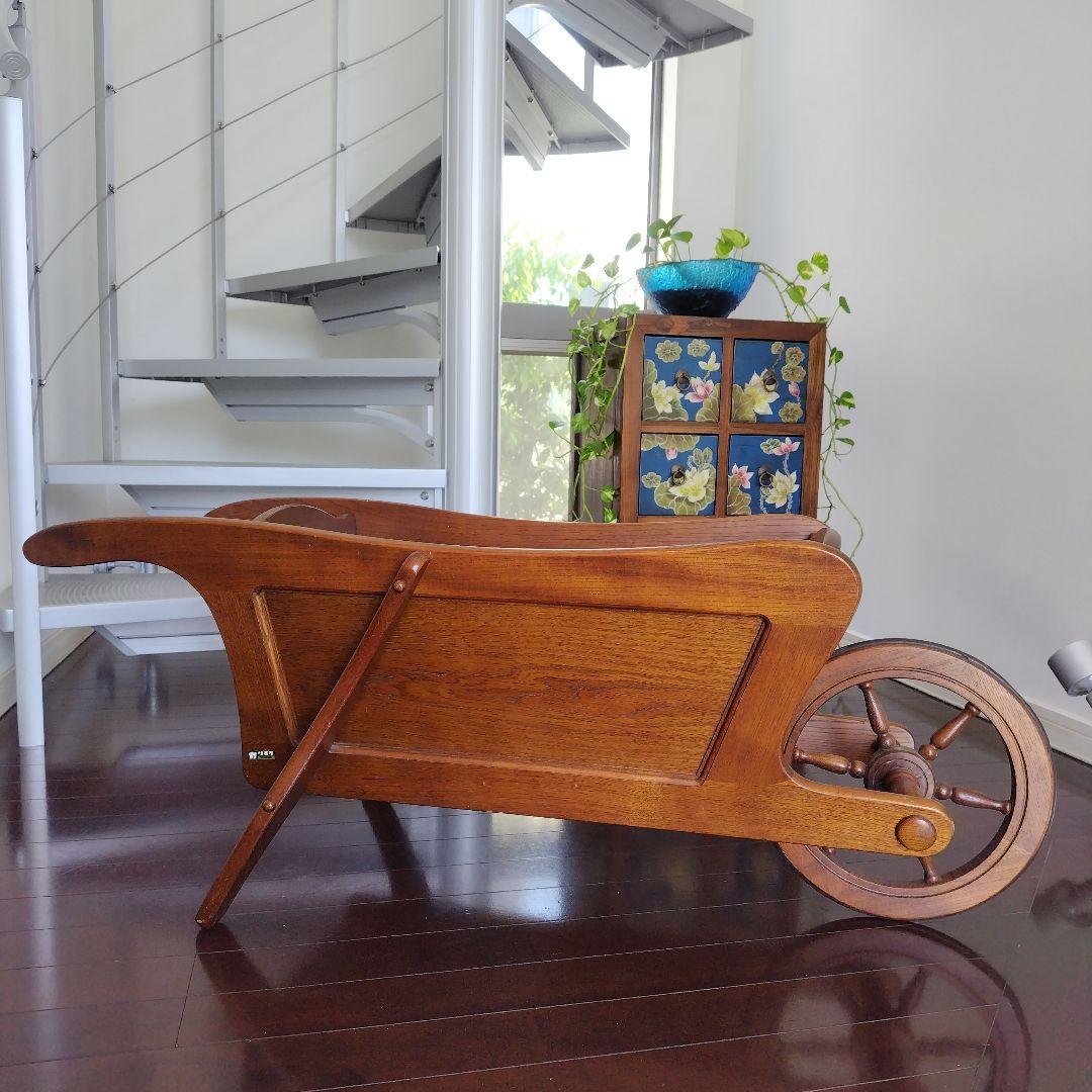 【レア】オールドカリモク レトロ 天然木 手押し車 一輪車 大型
